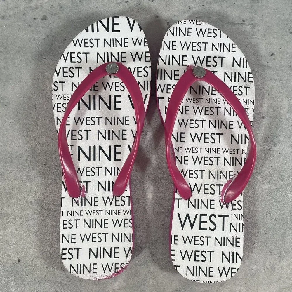 Nine West Women's Pink White Logo Flip Flops Size 8 (Large) Water‎ Shoes Slides